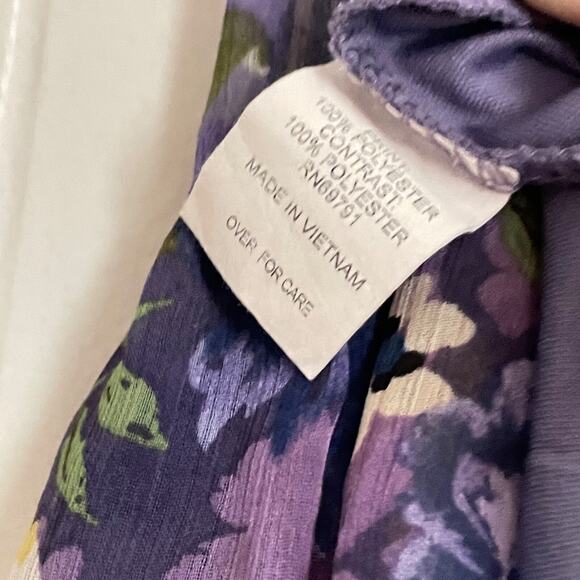 Figueroa & Flower Floral Boho Dress M Purple Yellow Smocked Waist Tiered Midi - Picture 4 of 7